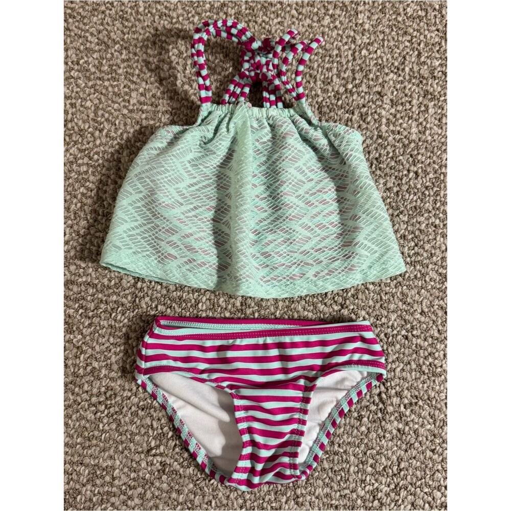 Circo Baby Girl 2-Piece Tankini Swimsuit Mint Pink Stripe 18 Months